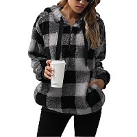 Nirovien Womens Oversized Sherpa Pullover Fleece Hoodies Women Gifts For Christmas Fuzzy Sweatshirt Fluffy Coatdark Grey Plaid