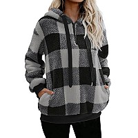 Nirovien Womens Oversized Sherpa Pullover Fleece Hoodies Women Gifts For Christmas Fuzzy Sweatshirt Fluffy Coatdark Grey Plaid