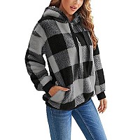 Nirovien Womens Oversized Sherpa Pullover Fleece Hoodies Women Gifts For Christmas Fuzzy Sweatshirt Fluffy Coatdark Grey Plaid