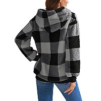 Nirovien Womens Oversized Sherpa Pullover Fleece Hoodies Women Gifts For Christmas Fuzzy Sweatshirt Fluffy Coatdark Grey Plaid