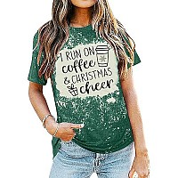 Women Christmas Shirt I Run On Coffee And Christmas Cheer Letter Print Tshirt Casual Short Sleeve Tee Tops