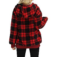 Yanekop Sherpa Hoodie Fuzzy Fleece Hoodie Womens Gifts For Christmas Oversized Sweatshirt For Womenb Black Red Plaid L