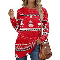 Ofeefan Christmas Sweater Long Sleeve Reindeer Tree Snowflakes Patterns Crew Neck Xl