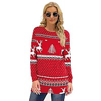 Ofeefan Christmas Sweater Long Sleeve Reindeer Tree Snowflakes Patterns Crew Neck Xl