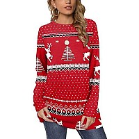 Ofeefan Christmas Sweater Long Sleeve Reindeer Tree Snowflakes Patterns Crew Neck Xl