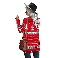 Ofeefan Christmas Sweater Long Sleeve Reindeer Tree Snowflakes Patterns Crew Neck Xl