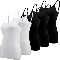 Bqtq 5 Pcs Camisole For Women Undershirt Spaghetti Strap Camisole Tank Tops Xxl Black White