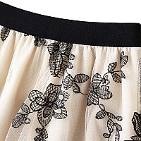 Women Tutu Tulle Skirt Elastic High Waist Layered Skirt Floral Print Mesh Aline Midi Skirtbutterfly2 Apricot One Size