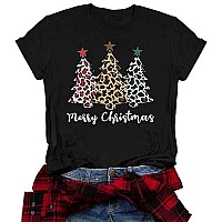 Merry Christmas Shirts For Women Xmas Buffalo Plaid Tree Shirt Top Short Sleeve Casual Graphic Print T Shirt Black