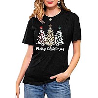 Merry Christmas Shirts For Women Xmas Buffalo Plaid Tree Shirt Top Short Sleeve Casual Graphic Print T Shirt Black