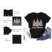 Merry Christmas Shirts For Women Xmas Buffalo Plaid Tree Shirt Top Short Sleeve Casual Graphic Print T Shirt Black