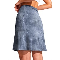 Santiny 19 Golf Skorts Skirts For Women Zipper Pockets Knee Length Skort Womens High Waist Athletic Tennis Skirt Grey Tiedy