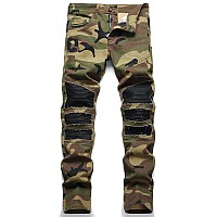 Aititia Mens Ripped Camouflage Slim Fit Stretch Jeans 34 6614 Camouflage