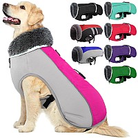 Qbleev Warm Dog Coat Reflective Dog Jacket Waterproof Dog Winter Coat Turtleneck Dog Clothes For Cold Weather Thick Fleece Dog