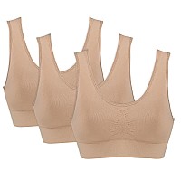 Genie Bra Womens 3 Pack Wireless Bra For Women Solid Color Seamless Bra Nude Large