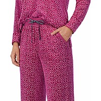 Nautica Womens Pajamas Cozy Silky Fleece 2 Piece Long Sleeve Winter Sleepwear Set For Women Stamp Geo Small Purple