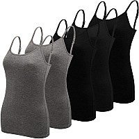 Bqtq 5 Pcs Camisole For Women Undershirt Spaghetti Strap Camisole Tank Tops L Black Dark Gray