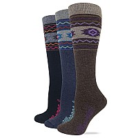 Wrangler Ladies Lightweight Merino Wool Blend Aztec Knee High Boot Socks 3 Pair Assorted