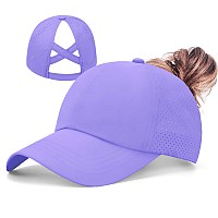 Womens Criss Cross Hat Ponytail Baseball Cap Adjustable High Messy Bun Ponycap Quick Drying Mesh Dad Trucker Hats Purple