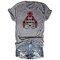 Womens Christmas Tshirt Casual Short Sleeve Xmas Oh Fudge Buffalo Plaid Graphic Tees Tops2023Grey2 S