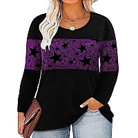 Carcos Plus Size Long Sleeve Tops Color Block Purple Glitter Star Blouse 2X Women Fall Shirt Casual Sparkly Club Party Tunic Shi