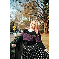 Carcos Plus Size Long Sleeve Tops Color Block Purple Glitter Star Blouse 2X Women Fall Shirt Casual Sparkly Club Party Tunic Shi