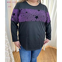 Carcos Plus Size Long Sleeve Tops Color Block Purple Glitter Star Blouse 2X Women Fall Shirt Casual Sparkly Club Party Tunic Shi