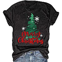 Womens Merry Christmas Shirt Casual Xmas Family Party Graphic Tees Topsxxl 812Black