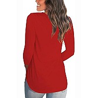 Womens V Neck Christmas T Shirts Long Sleeve Christmas Shirts Family Funny Graphic Holiday Top Red M