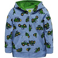 John Deere Kids Clothes Boys Hoodie Zip Up Sweatshirt Tractor Pattern Size 3T