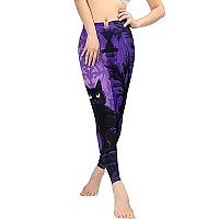 Xhuibop Halloween Cat Haunted Mansion Workout Pants High Waist Tummy Control Yoga Leggings Butt Lift For Women Medium Size Activ