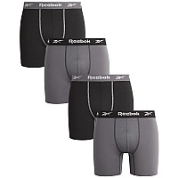 Reebok Mens Underwear Performance Boxer Briefs With Fly Pouch 4 Pack Size Large Blackblackened Pearl