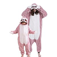 Darkcom Animal Onesie Unisex Adult Pajamas One Piece Cosplay Pink Sloth Halloween Costume For Women Men Small