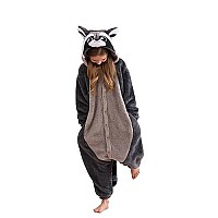 Darkcom Animal Onesie Unisex Adult Pajamas One Piece Cosplay Gray Raccoon Halloween Costume For Women Men Xlarge