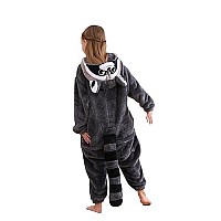 Darkcom Animal Onesie Unisex Adult Pajamas One Piece Cosplay Gray Raccoon Halloween Costume For Women Men Xlarge