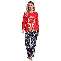 Eishopeer Womens Cotton Christmas Pajamas Set Long Sleeve Christmas Pjs Set Holiday Sleepwear Set With Pocket Red Small