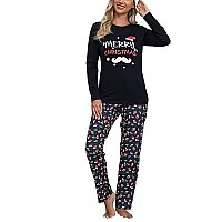 Eishopeer Womens Christmas Loungewear Set Long Sleeve Top And Pant Pajamas Set Soft Sleepwear Pj Sets With Pocket Navy Blue Xl