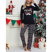 Eishopeer Womens Christmas Loungewear Set Long Sleeve Top And Pant Pajamas Set Soft Sleepwear Pj Sets With Pocket Navy Blue Xl