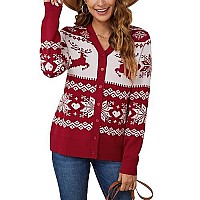 Viishow Women Long Sleeve Button Down V Neck Lightweight Basic Knit Sweater Cardigan Christmas Red Small