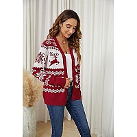 Viishow Women Long Sleeve Button Down V Neck Lightweight Basic Knit Sweater Cardigan Christmas Red Small