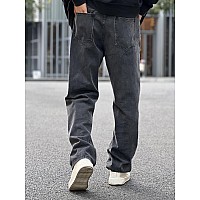 Floerns Mens Loose Fit Straight Leg Denim Jeans Casual Wide Leg Plain Denim Pants Grey Xs