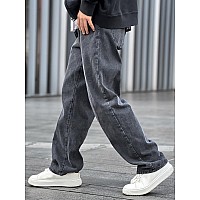 Floerns Mens Loose Fit Straight Leg Denim Jeans Casual Wide Leg Plain Denim Pants Grey Xs