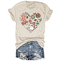 Christmas Heart T Shirt For Women Winter Xmas Family Party Holiday Short Sleeve Merry Printed Graphic Tee Tops112Beige L