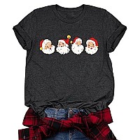 Christmas Shirts For Women Retro Cheerful Santa Tshirt Vintage Santa Claus Graphic Tee Xmas Gift Tops