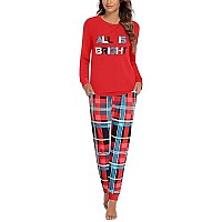 Ekouaer Pajama Set For Women Printed Long Sleeve Pajamas Lightweight Pjs Set Soft Sleepwear Loungewear Medium Christmas Red Plai