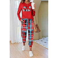 Ekouaer Pajama Set For Women Printed Long Sleeve Pajamas Lightweight Pjs Set Soft Sleepwear Loungewear Medium Christmas Red Plai