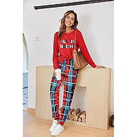 Ekouaer Pajama Set For Women Printed Long Sleeve Pajamas Lightweight Pjs Set Soft Sleepwear Loungewear Medium Christmas Red Plai