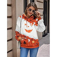 Fayaleq Halloween Sweatshirts For Women Halloween Graphic Long Sleeve Shirt Half Zipper Lapel Casual Pullover Top Whiteorange