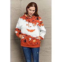 Fayaleq Halloween Sweatshirts For Women Halloween Graphic Long Sleeve Shirt Half Zipper Lapel Casual Pullover Top Whiteorange