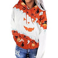 Fayaleq Halloween Sweatshirts For Women Halloween Graphic Long Sleeve Shirt Half Zipper Lapel Casual Pullover Top Whiteorange